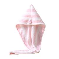 可爱卡通女长发吸水干发帽成人速干包头巾卡通毛巾加厚吸水浴帽|条纹粉色