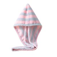 可爱卡通女长发吸水干发帽成人速干包头巾卡通毛巾加厚吸水浴帽|条纹紫色