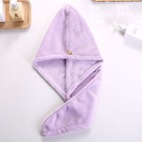 可爱卡通女长发吸水干发帽成人速干包头巾卡通毛巾加厚吸水浴帽|小熊扣紫色