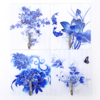 强力粘胶挂钩无痕门后挂钩挂衣服钩子贴墙粘钩免钉浴室挂钩不粘钩|青花瓷16个装