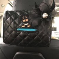 车载纸巾盒椅背挂式时尚山茶花汽车抽纸盒可爱迷你女创意餐巾盒套|纸巾盒[臧浩狗+黑羽毛花]