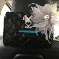 车载纸巾盒椅背挂式时尚山茶花汽车抽纸盒可爱迷你女创意餐巾盒套|纸巾盒[斑点狗+灰羽毛花]