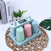 2/3口之家牙刷架套装牙具座情侣牙膏架子 洗漱杯架漱口杯刷牙架子|新款小麦色浅绿