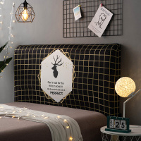 弹力全包床头罩套弧形皮床头软包床头套欧式异形实木防尘罩保护套|黑金鹿头 床头宽190~210cm(通用)