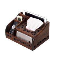 泰国原产柚木遥控器收纳盒实木质复古客厅茶几多功能纸巾盒抽纸盒|中号复古色150抽