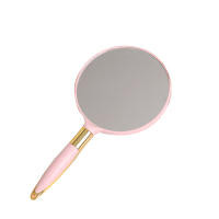 高清手柄化妆镜手拿手持美容院化妆镜子便携随身牙科复古花边镜|纳米粉 手柄方形