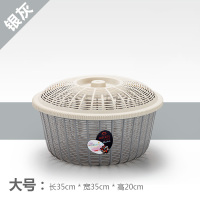 家用圆形带盖沥水篮子厨房塑料洗菜蔬果筛碗筷滤水篮鸡蛋篮保洁蓝|大号[银灰]圆形