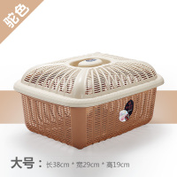 家用圆形带盖沥水篮子厨房塑料洗菜蔬果筛碗筷滤水篮鸡蛋篮保洁蓝|大号[驼色]长方形