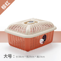 家用方形带盖沥水篮子鸡蛋篮厨房塑料洗菜蔬果筛碗筷滤水篮保洁蓝|大号[棕红]长方形