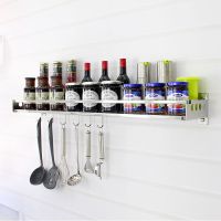 不锈钢免打孔厨房置物架壁挂式墙上收纳架调味料架储物挂架省空间