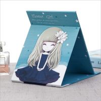 镜子化妆镜梳妆便携学生宿舍镜随身折叠美容大小镜台式折叠化妆镜|小女孩蓝色