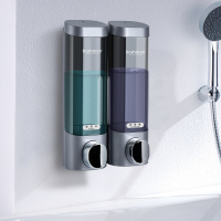 三头皂液器洗手液挂壁器免打孔按压瓶酒店洗发水沐浴露盒子壁挂式|B-6092银灰色双格