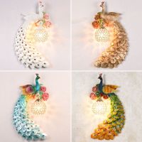 壁灯孔雀过道现代简约个性北欧式楼梯间卧室床头客厅背景墙壁灯具