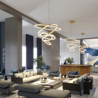 吊灯客厅现代简约轻奢复式楼梯大厅金色圆圈环形艺术工程网红灯具