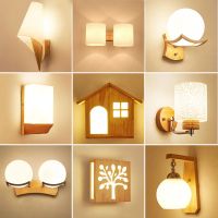 北欧壁灯实木现代床头卧室原木过道走廊墙壁灯