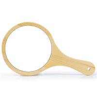 纹绣镜子手柄镜木质手拿化妆镜圆形美容院专用复古小镜子随身欧式|原木色木框镜子(大号)