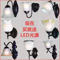 欧式单头壁灯黑色复古玻璃床头灯具卧室灯 镜前灯具阳台走廊墙灯