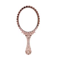 美容院纹绣化妆镜便携高清复古随身手拿手持小镜子花纹手柄化妆镜|玫瑰金 +1个/方形镜子[紫色]