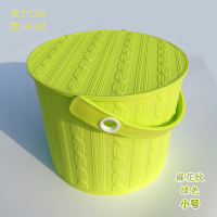 加厚塑料收纳桶带盖可坐人洗澡凳幼儿园储物桶大号钓鱼桶洗车水桶|军绿色麻花纹圆形小号