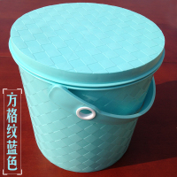 加厚塑料收纳桶带盖可坐人洗澡凳幼儿园储物桶大号钓鱼桶洗车水桶|孔雀蓝方格纹圆形大号