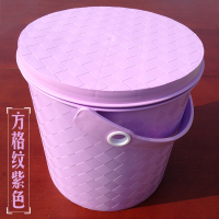 加厚塑料收纳桶带盖可坐人洗澡凳幼儿园储物桶大号钓鱼桶洗车水桶|浅浅紫方格纹圆形大号