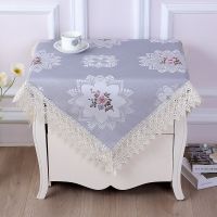 万用盖巾餐桌盖布圆桌盖布茶几桌布蕾丝长方形餐桌床头柜防尘罩|妩媚花王灰 60*60一片装