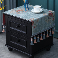 欧式床头柜盖布盖巾家用卧室梳妆台桌布防尘罩长方形打印机台|舒曼尔蓝色（吊穗款）床头柜盖布 40*100（含吊穗尺寸在内）