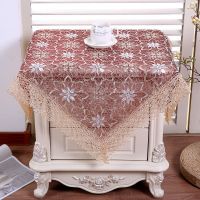 万用盖巾餐桌盖布圆桌盖布茶几桌布蕾丝长方形餐桌床头柜防尘罩|枫叶秋香酒红色 60*60两片装