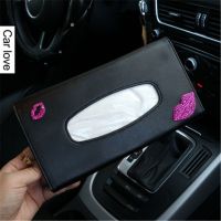 车载车用纸巾盒遮阳板天鹅镶钻水晶车内挂式抽纸盒女可爱汽车用品|烈焰红唇黑色