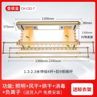 电动晾衣架升降智能自动遥控室内阳台家用伸缩晾衣杆机晒衣架|香槟金7(照明+风干+烘干+消毒+负离子空气净化) 大