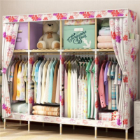 实木2.05米衣柜超宽加粗实木牛津布收纳架衣橱布衣柜子|206款紫荆花