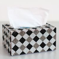 抽纸盒卫生间纸巾盒diy手工卫生纸盒客厅办公家用ins钻石画新款|黑白格 塑料