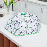 冬季保温盖菜罩饭菜保温罩可折叠防尘家用保暖饭桌罩菜罩子餐桌罩|金枝玉叶(绿色) 圆形中号70cm(盖5-6个菜)