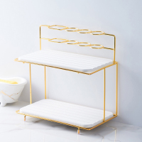 卫生间浴室电动牙刷架置物架简约摆台式洗漱台桌面化妆品收纳盒|白色硅藻泥托盘双层置物架