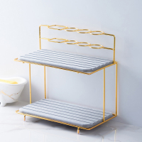 卫生间浴室电动牙刷架置物架简约摆台式洗漱台桌面化妆品收纳盒|灰色硅藻泥托盘双层置物架