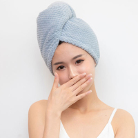 日本双层加厚干发帽女 吸水速干可爱长发包头擦头发毛巾|蓝灰色菠萝格双层干发帽