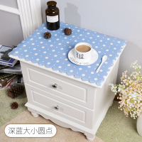 纯色简约现代床头柜罩盖布防水防尘电视柜桌布pvc梳妆台布长方形|深蓝大小圆点 不含床头柜:50*40cm