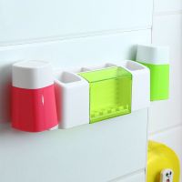 卫生间壁挂式牙具架子洗漱架牙刷架套装刷牙杯牙刷座挂架免打孔|绿色带2杯款[红杯+绿杯]