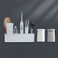 日本电动牙刷架置物架吸壁式简约壁挂免打孔收纳刷头牙具座摆台式|长款牙刷架+2个磁吸杯