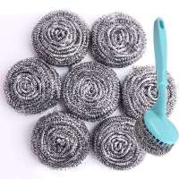 厨房好帮手厨房用品不锈钢钢丝球刷锅刷碗洗碗手柄刷清洁球|大号 20个装+1个手柄[推荐]