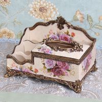 欧式多功能抽纸盒客厅茶几美式装饰桌面收纳盒遥控器纸巾盒家用|大号纸巾盒[升级版]红花