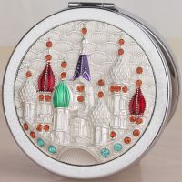 俄罗斯迷你随身双面化妆镜折叠便携小镜子复古可爱小号圆镜男女|城堡银