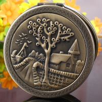 俄罗斯迷你随身双面化妆镜折叠便携小镜子复古可爱小号圆镜男女|树屋青