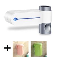壁挂紫外线杀菌消毒牙刷架创意牙刷消毒器自动挤牙膏器电动牙刷架|机器+杯子(粉+绿)