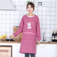 拉链围裙女工作厨房做饭罩衣韩版时尚长袖成人罩衣棉质反穿衣