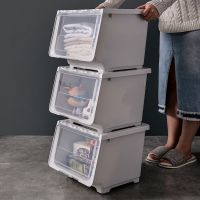 特大号可叠加斜口前开式透明衣物玩具零食塑料收纳盒储物整理箱子