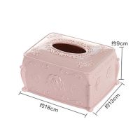 欧式塑料大号雕花客厅茶几家用多功能储物盒收纳盒纸巾盒抽纸盒子|短款北欧粉