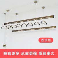阳台手摇升降晾衣架双杆式室内加厚晒衣架单杆双杆式多功能凉衣架|香槟色() 双杆(加筋加厚)3.7米无衣架