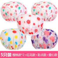沐浴帽浴帽女防水可爱洗澡洗头头套厨房防油烟蒸发成人韩式卡通淋|樱桃款*2+红花款+彩点款+爱心款(5只装)