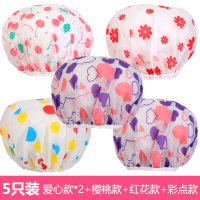 沐浴帽浴帽女防水可爱洗澡洗头头套厨房防油烟蒸发成人韩式卡通淋|爱心款*2+樱桃款+红花款+彩点款(5只装)